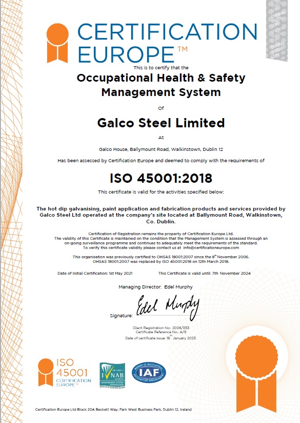Galco Steel Limited ISO 45001