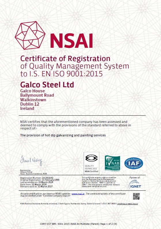 Galco ISO 9001 2015 2027 NSAI